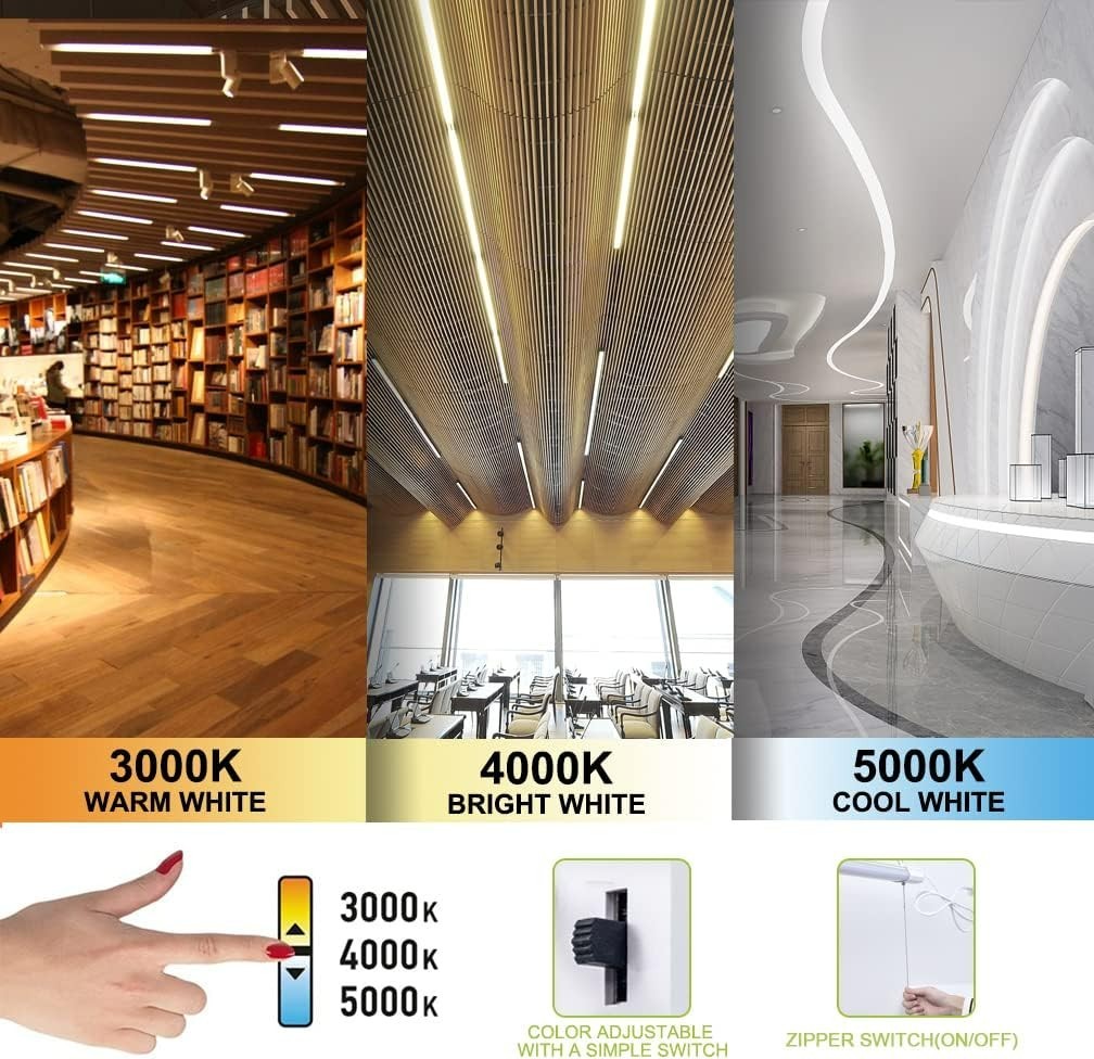 3 Pack 4Ft 48W LED Shop Light Linkable Integrated Ceiling Fixture 5000K-3000K gallery