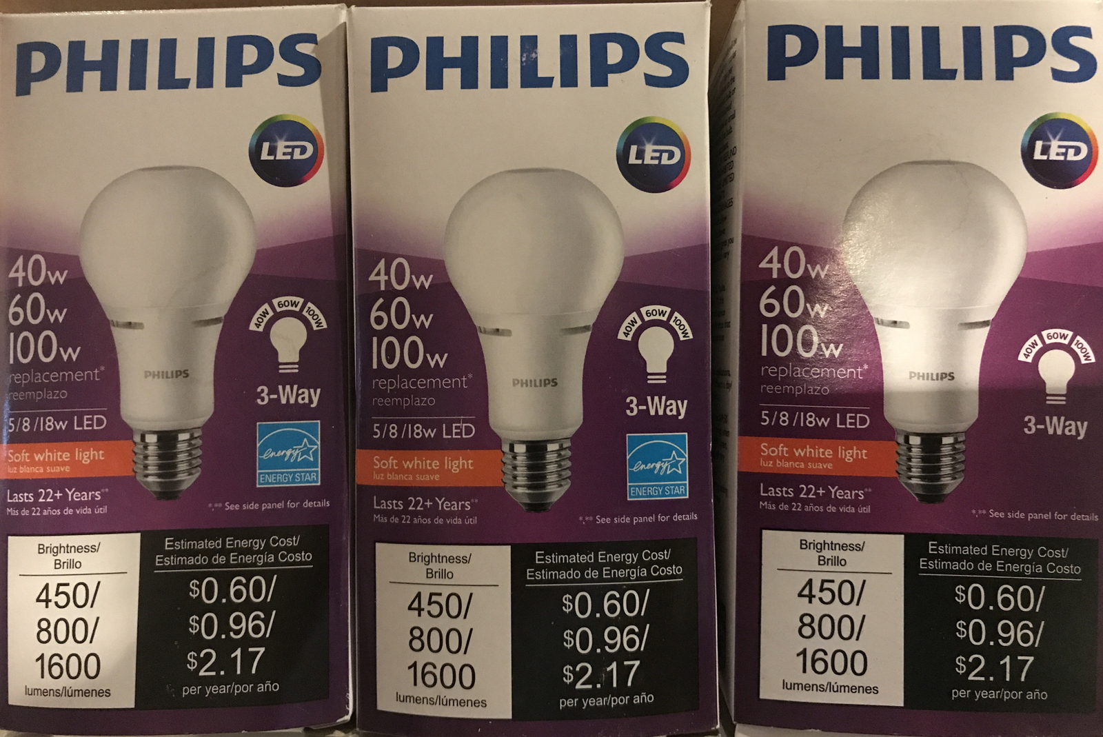 3-Philips LED 3-Way Light Bulb A21 - Soft White - 40/60/100W - Medium Base, 120v gallery