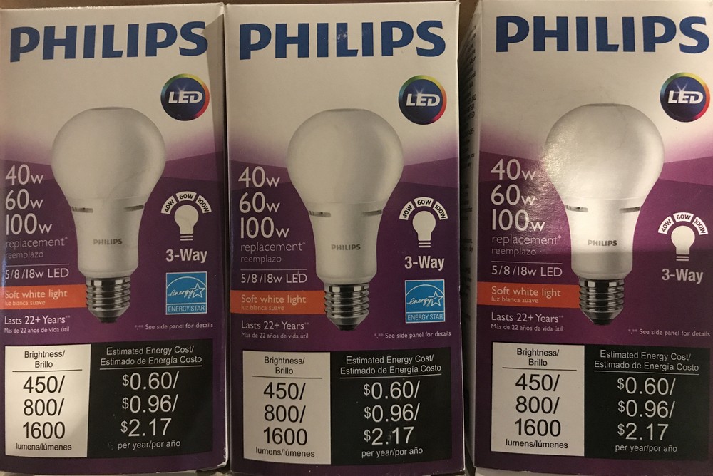 3-Philips LED 3-Way Light Bulb A21 - Soft White - 40/60/100W - Medium Base, 120v