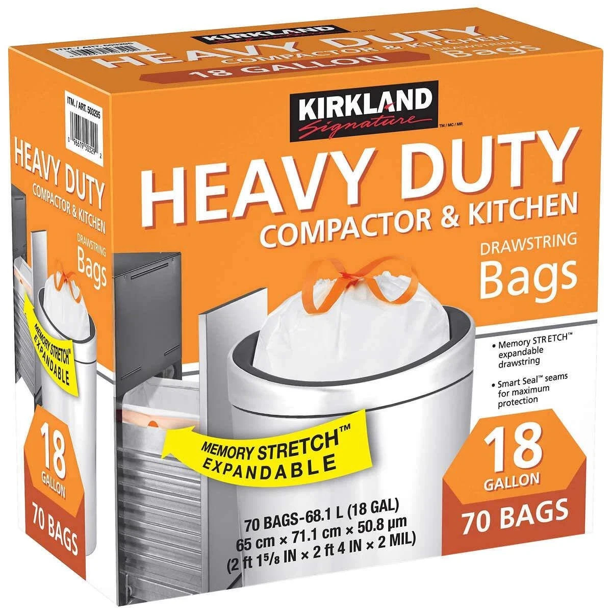 Kirkland Signature Compactor and Kitchen Trash Bags, White, 18 Gallon (70 Count) gallery