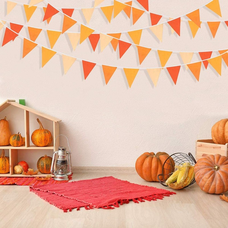 10M/32Ft Fall Orange Party Decorations Kit Bunting Banner Fabric Triangle Flag gallery