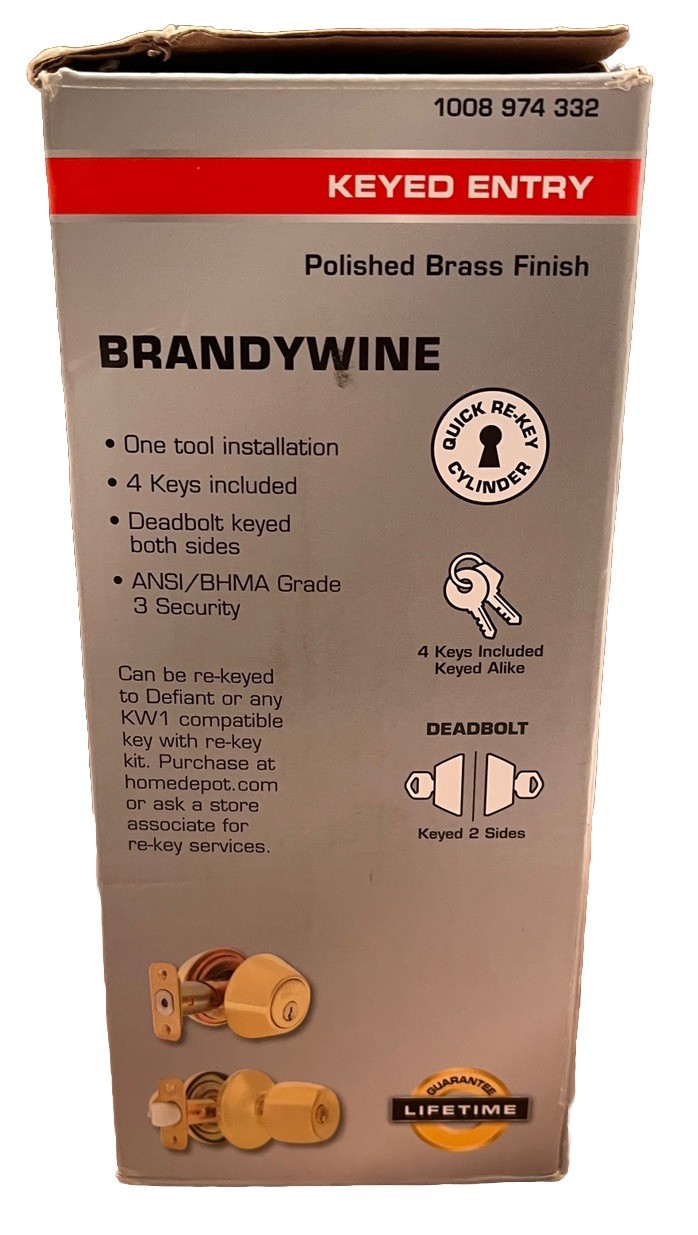Defiant KEYED ENTRY $ DOUBLE DEADBOLT BRANDYWINE Polished Brass Finish gallery