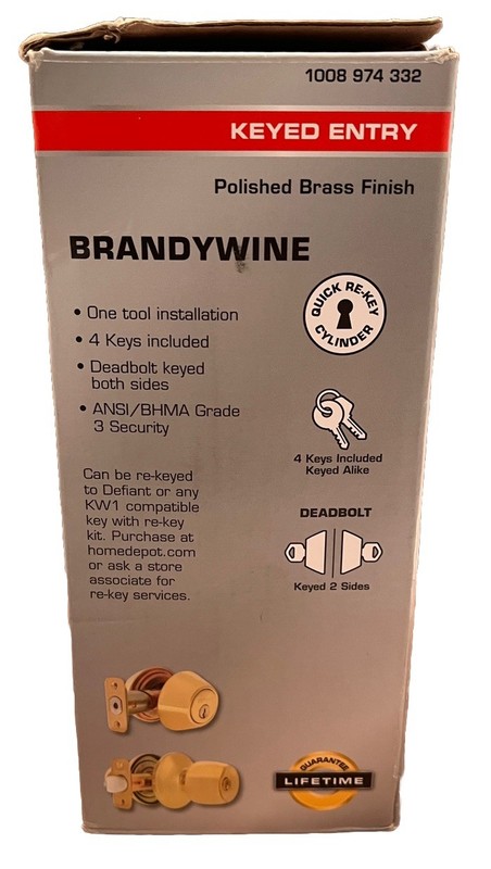 Defiant KEYED ENTRY $ DOUBLE DEADBOLT BRANDYWINE Polished Brass Finish gallery