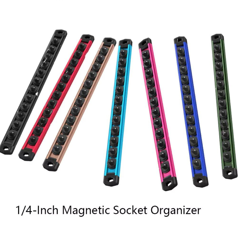 WORKPRO MultiColor 1/4'' Dr Magnetic Socket Organizer Aluminum Alloy Socket Rail gallery
