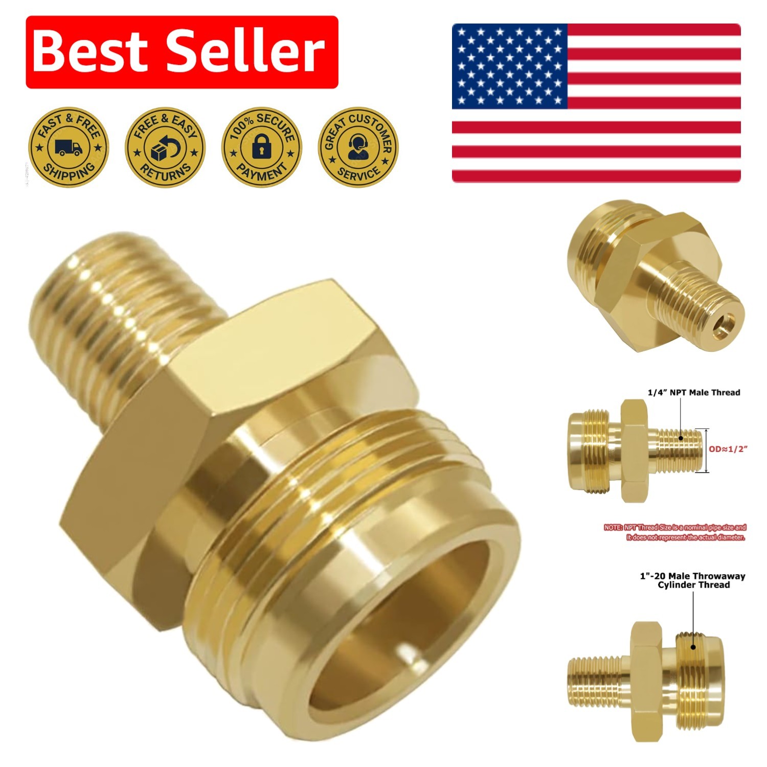 Easy-to-Install 1/4" NPT Gas Connector - Solid Brass for RV Grills and Heaters gallery