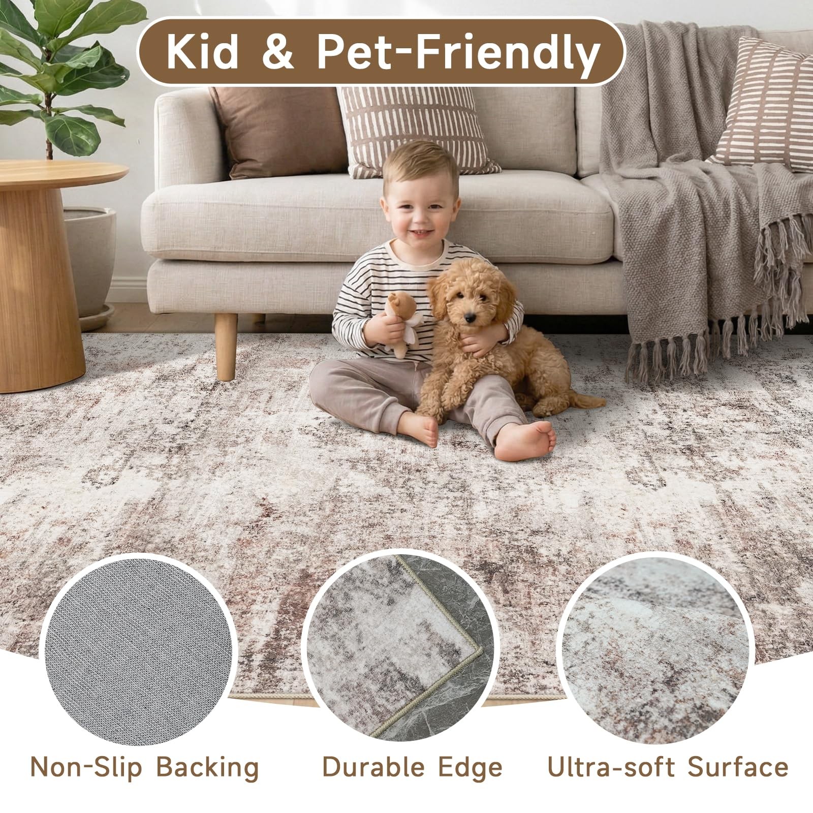 Area Rug 9 x 12 Abstract Washable Non Slip Low Pile Brick RUUGME Foldable 9X12 gallery