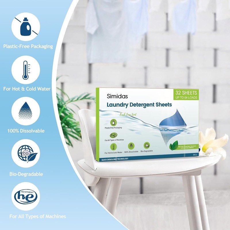 Laundry Detergent Sheets, 32 Loads Fresh Linen Scent Laundry Soap Washing No gallery