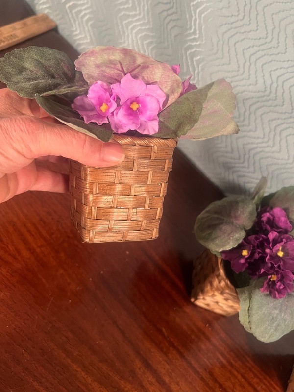 ARTIFICIAL SILK AFRICAN VIOLET - Pink & Purple with woven pot - (SET of 3) 6 in gallery