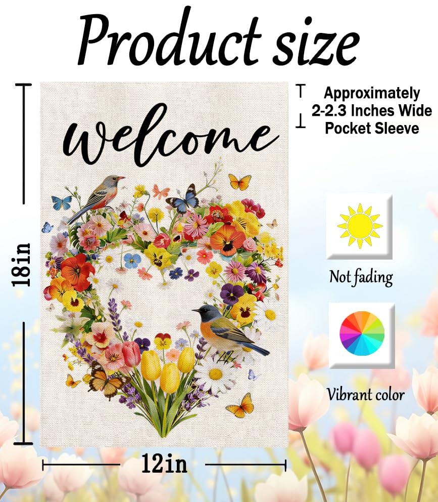 Spring Summer Birds Flowers Butterflies Garden Flag Love Hearts Floral Welcom... gallery