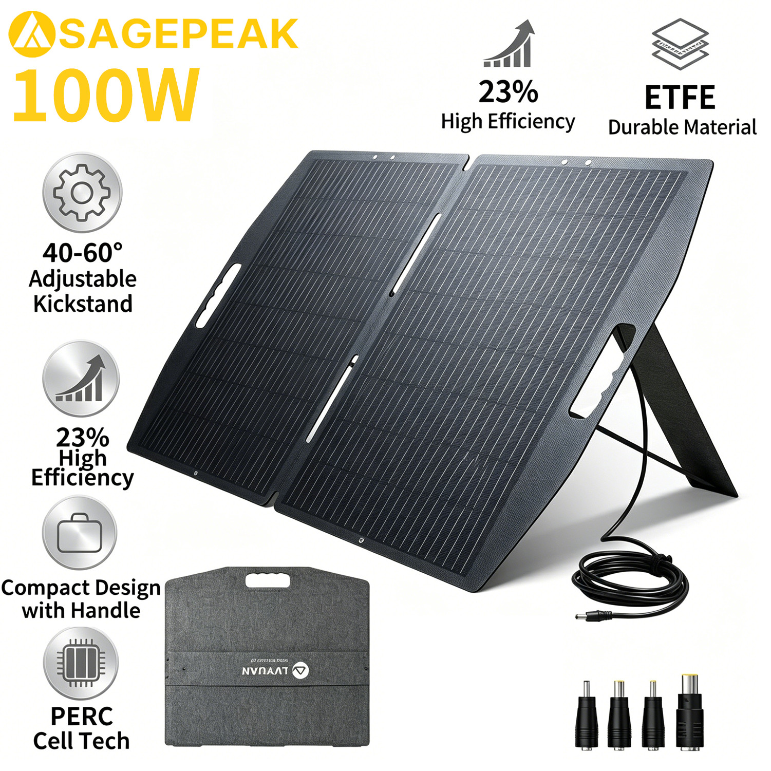 SAGEPEAK 200W Lightweight Portable Solar Suitcase Foldable Solar Panel Outdoor gallery