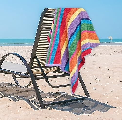Bath Sheet Towels Large Size 30x60 Rainbow Cabana Stripe 4 Pk Highly Absorbent gallery