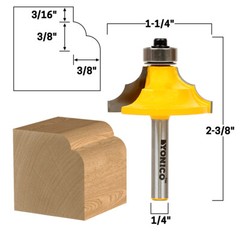 3/8″ Double Round Over Edge Forming Router Bit – 1/4″ Shank – Yonico 13130q