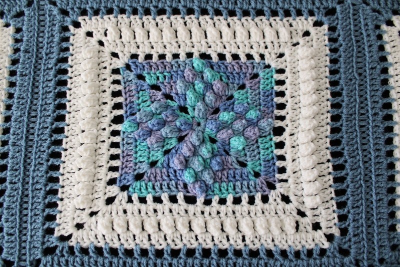 Granny Square Afghan Blanket Hand Crocheted Country Blue White Variegated Center gallery