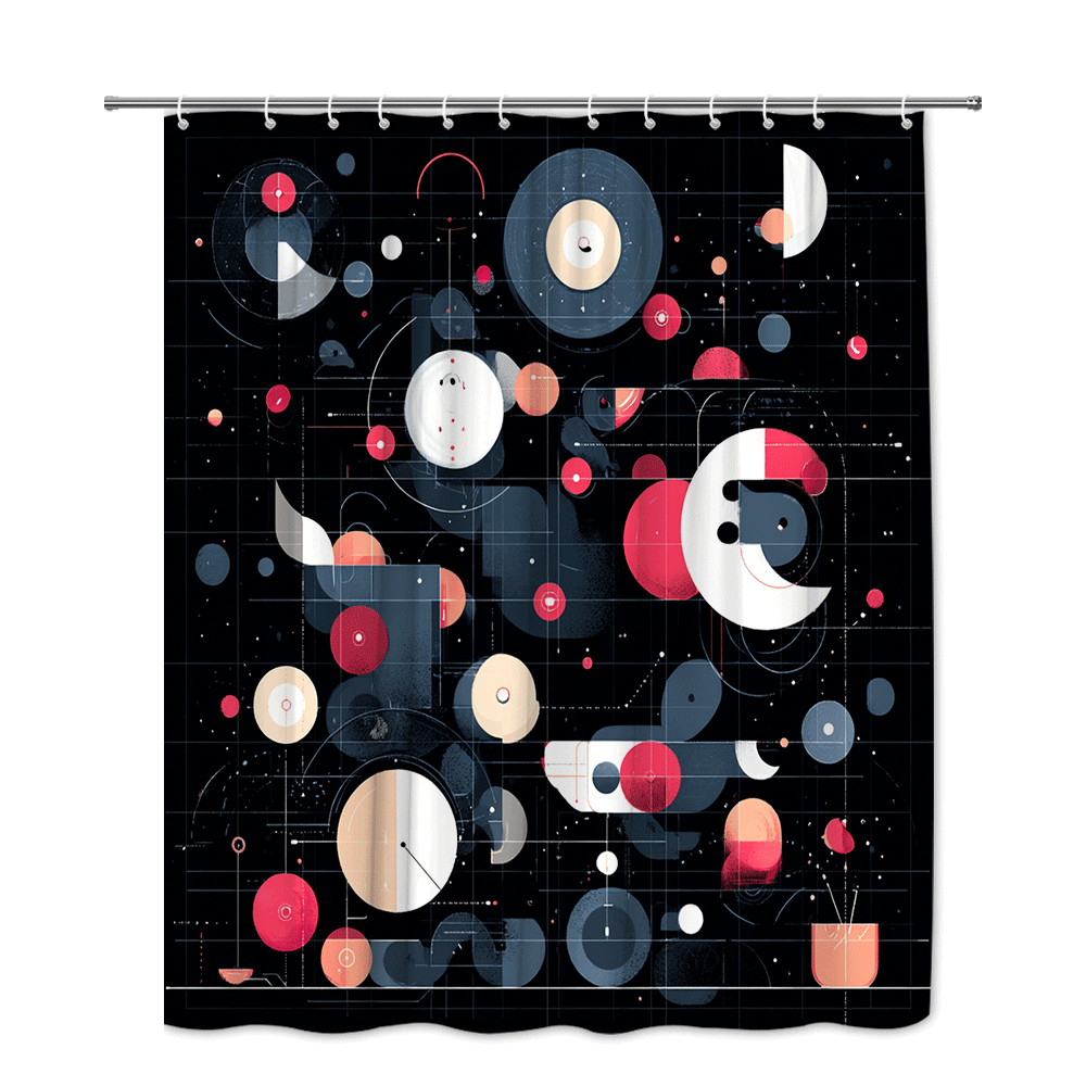 Abstract Geometric Shower Curtain Black White Coral Blue Modern Graphic gallery