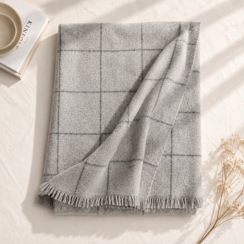 Threshold Grey Windowpane Textured Boucle Throw Blanket with Fringe 50x60 NEW gallery