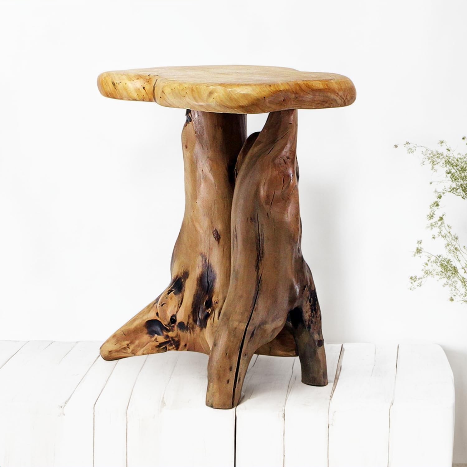 Natural Tree Stump Stool, 19'' Tall Side Table, Live Edge End Table, Natural ... gallery