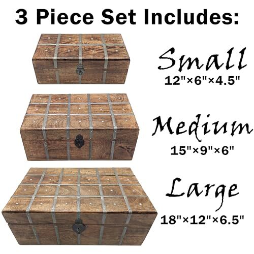 Set of 3 (Small, Medium, and Large) Nesting Wooden Pirate Treasure Chests, Hi... gallery