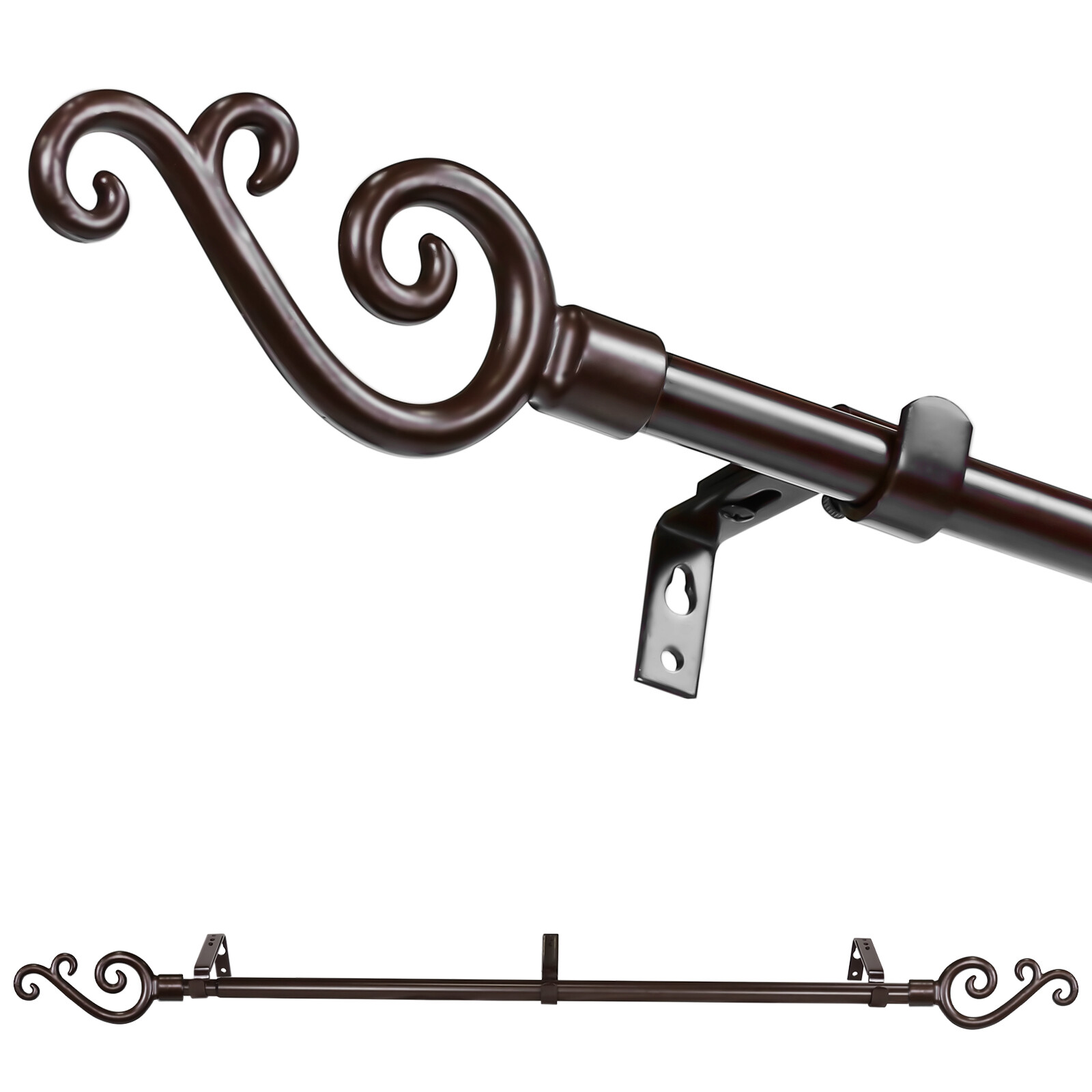 5/8" Single Drapery Curtain Rod Set with Scroll Finials,28"-48"/48"-84"/84"-120" gallery
