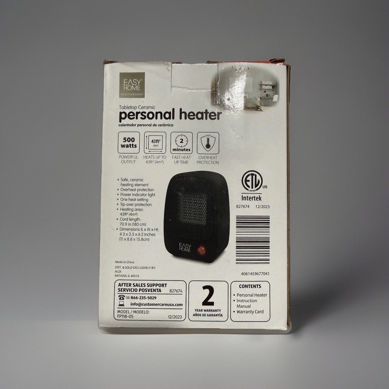 Easy Home Tabletop Ceramic Personal Heater Model FP118-05 500 Watts Forced Fan gallery