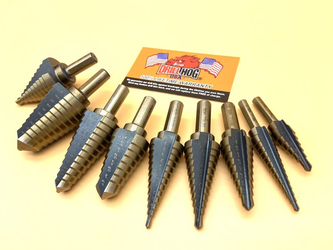 9 Pc Step Bit Set Molybdenum M7 Step Bit UNIBIT Drill Hog® Lifetime Warranty gallery