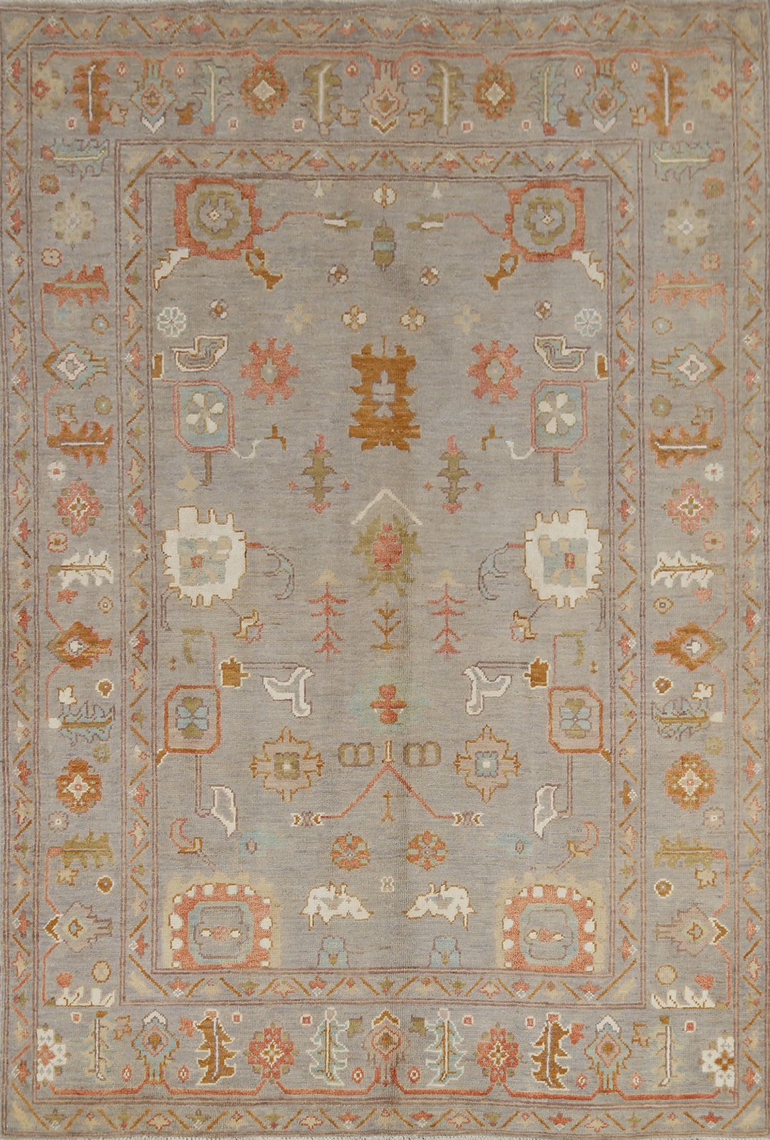 Vegetable Dye All-Over Pattern Oushak Wool Handmade Rug 6x8 ft Turkish Carpet gallery