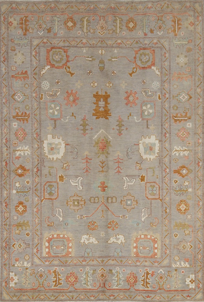 Vegetable Dye All-Over Pattern Oushak Wool Handmade Rug 6x8 ft Turkish Carpet