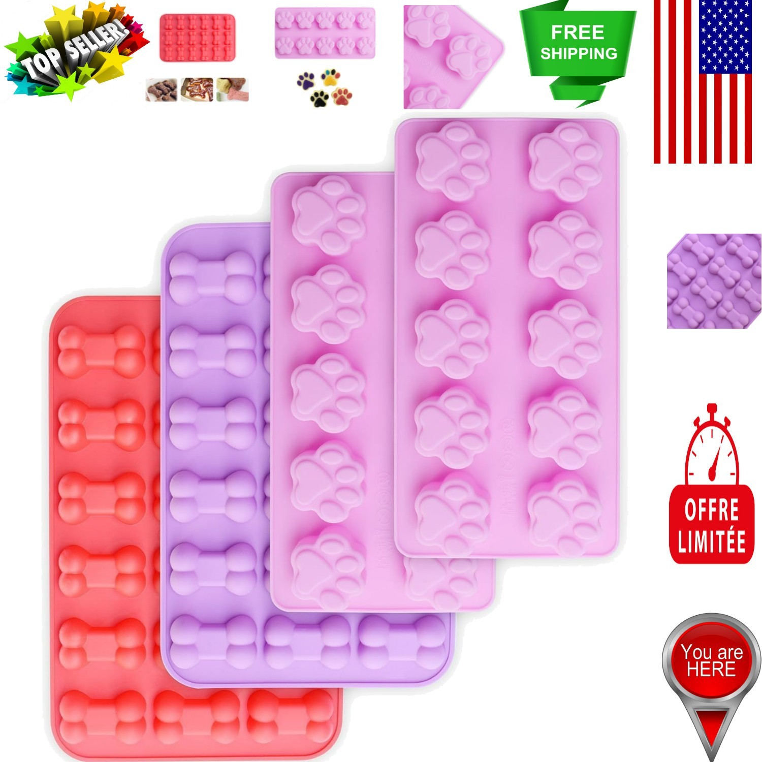 Fun Pet Treat Makers - 4PCS Silicone Molds for Dogs - BPA Free & Non-Stick gallery