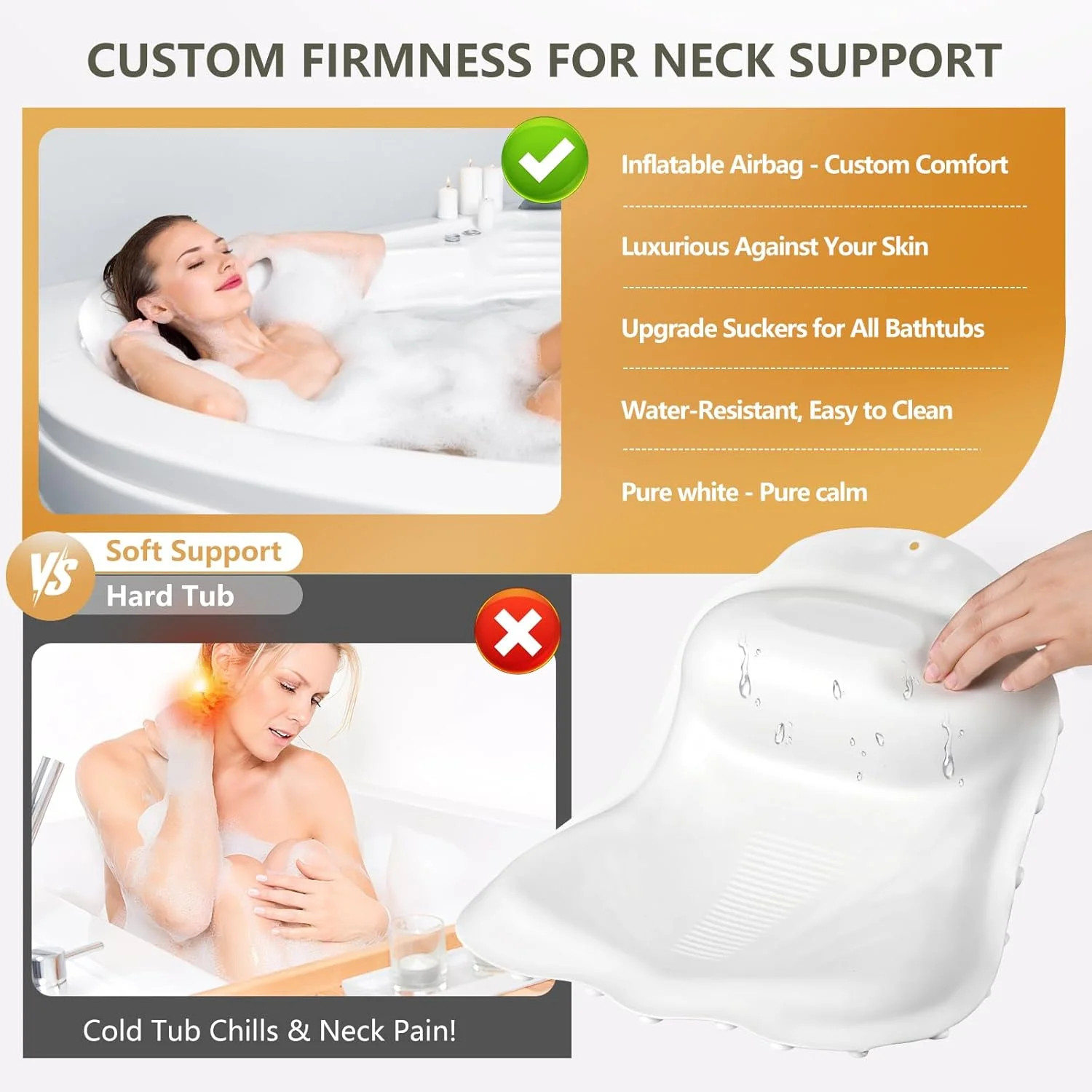 Silicone Bath Pillows for Tub - Adjustable Firmness Bathtub Pillow for Offering gallery