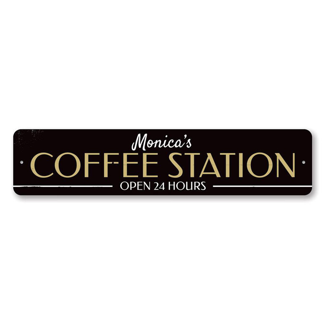 Personalized Coffee Station Open 24 Hours Kitchen Metal Decor Sign gallery