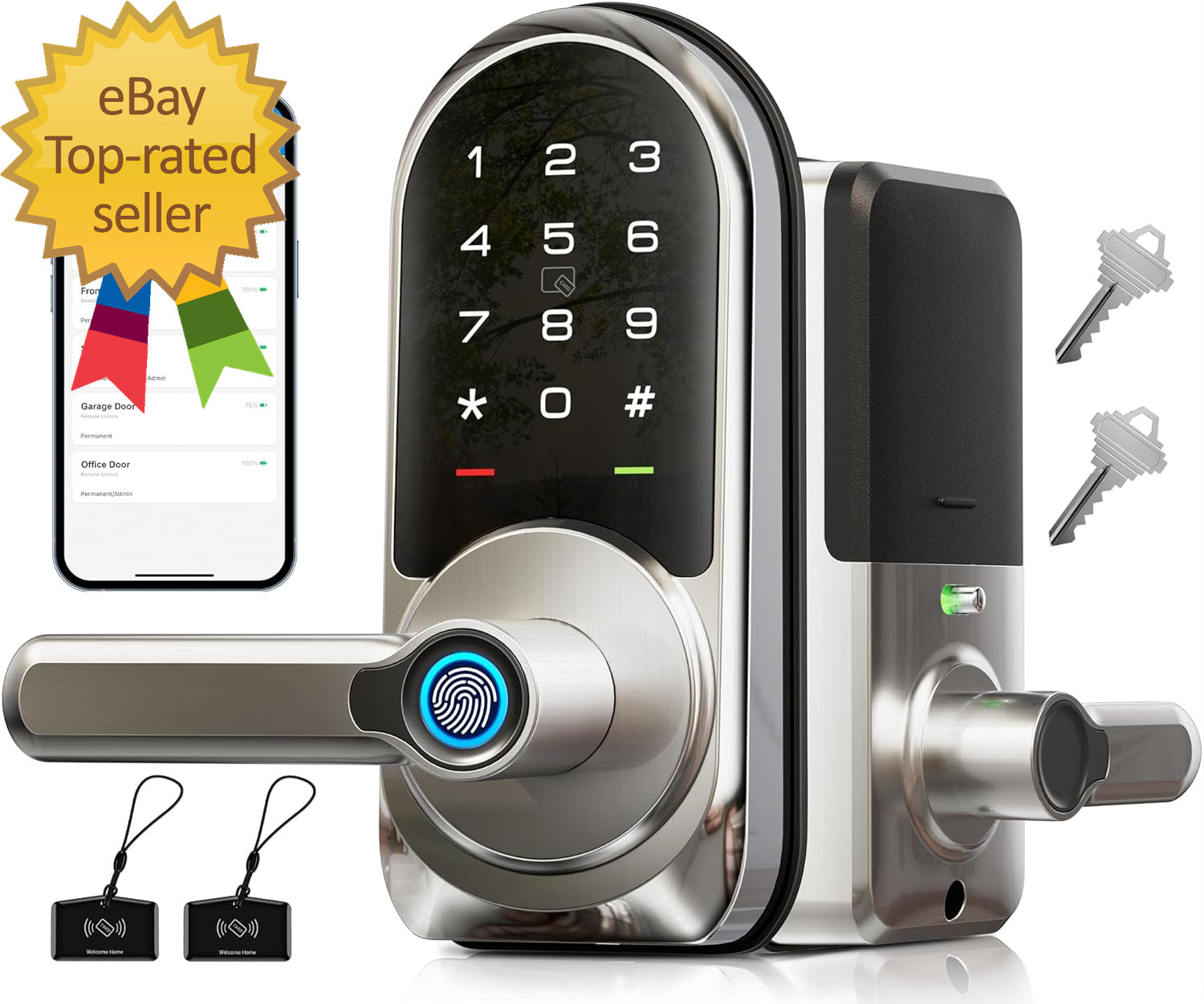 RZ09 Smart Lock 7-In-1 Keyless Entry with Handle Set APP Control gallery