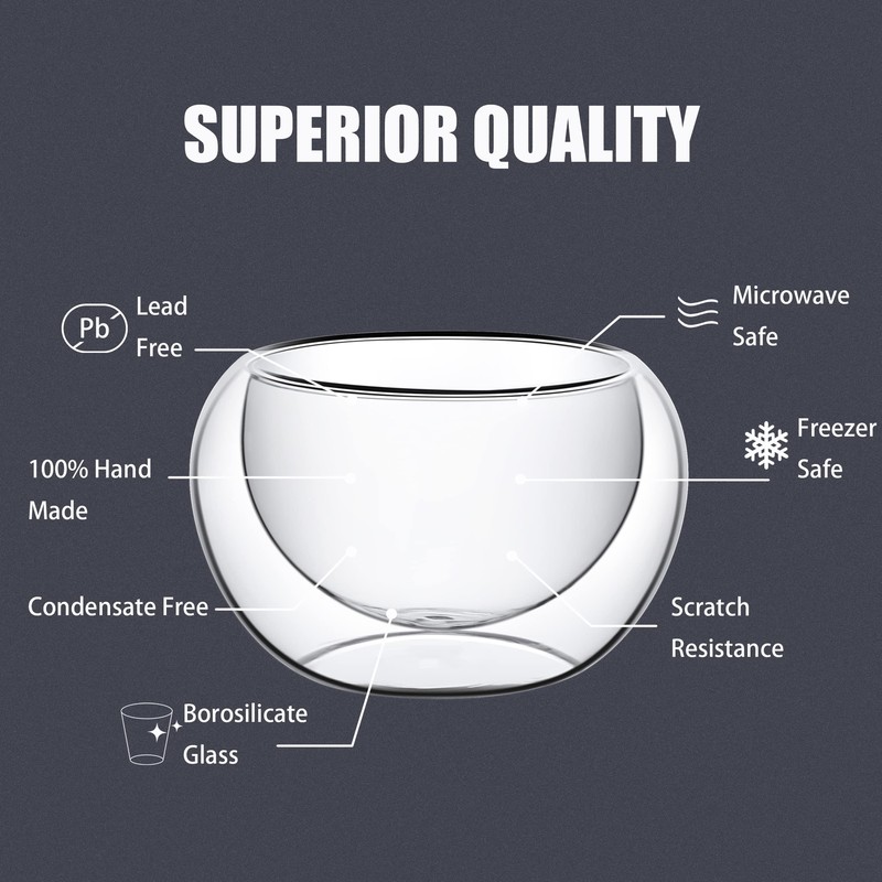 2.7oz. 80ml Tea Cups Double Wall Borosilicate Glass Tea Cups Espresso Cups He... gallery