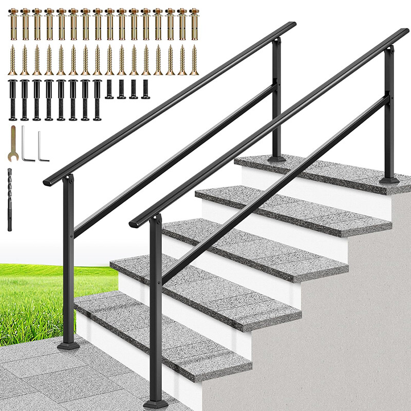 2-Pack 6 Step Hand Rails for Outdoor Steps Wrought Iron Railing for Porch Deck gallery
