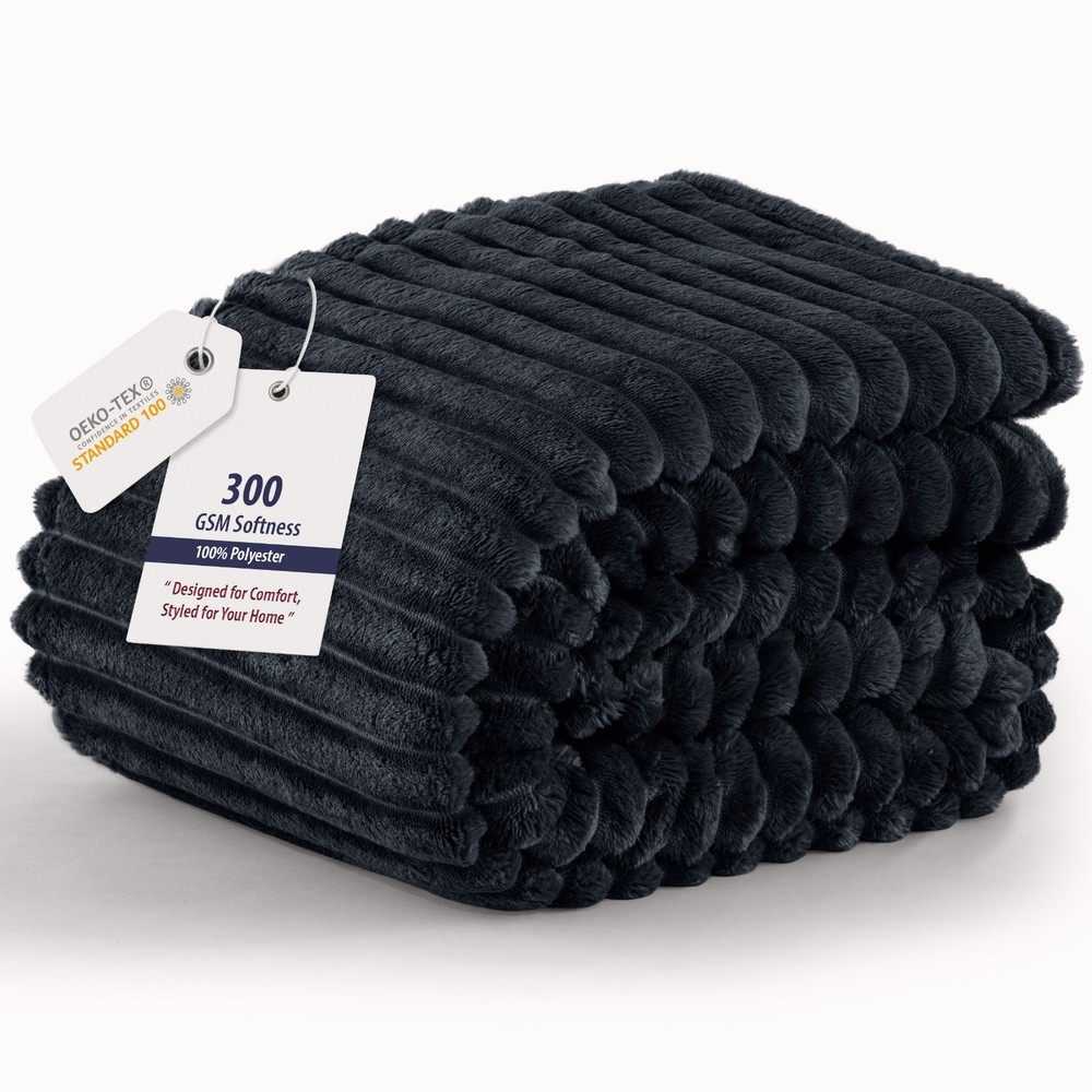 Fleece Blanket Striped Soft Warm Throw Couch Bed All Season Lightweight Plush