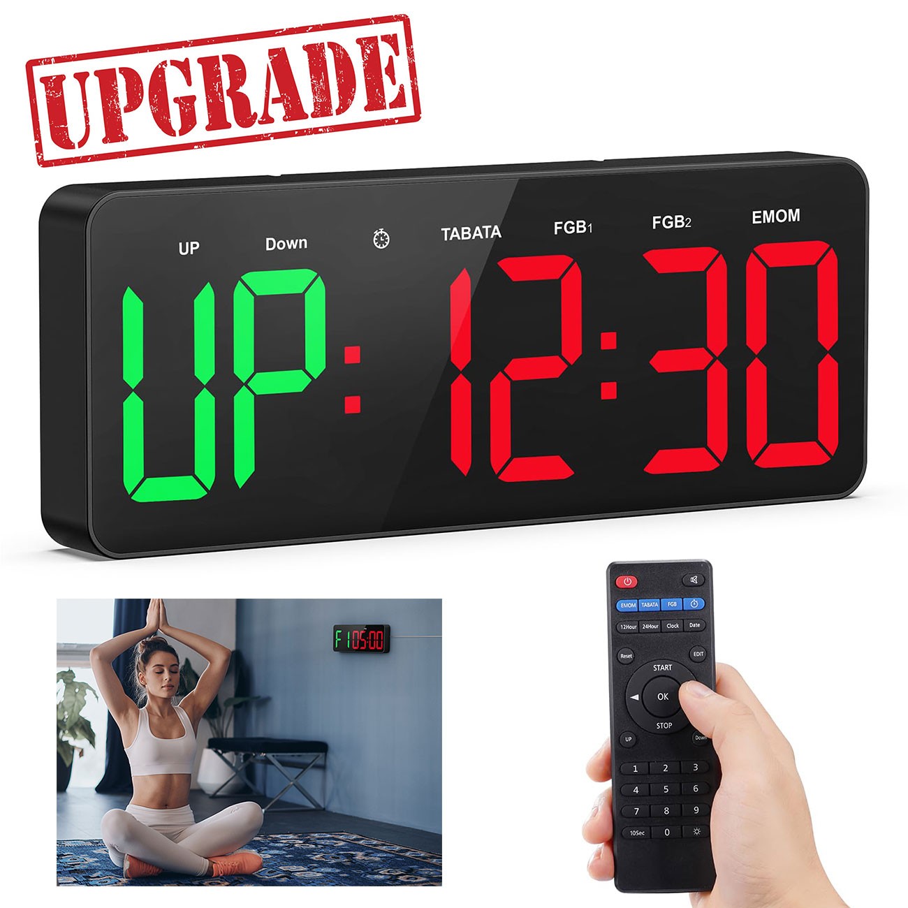 12" LED Large Display Home Gym Timer Clock Kitchen Timer with Remote for Sports gallery