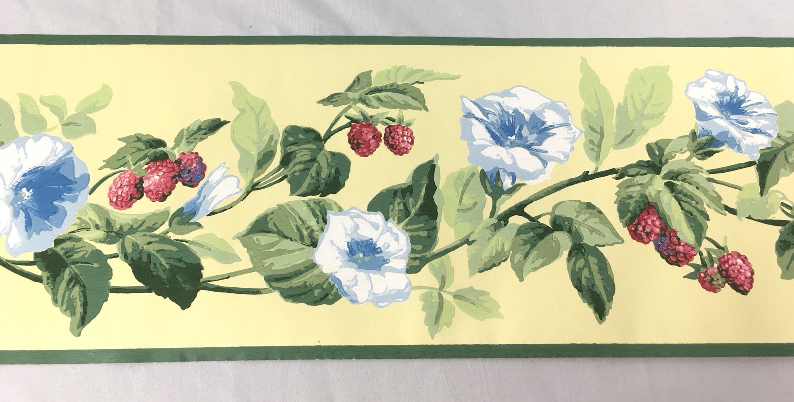 York Wallpaper Border Yellow Green Red Raspberry Fruit Blue Flower Floral Vine gallery