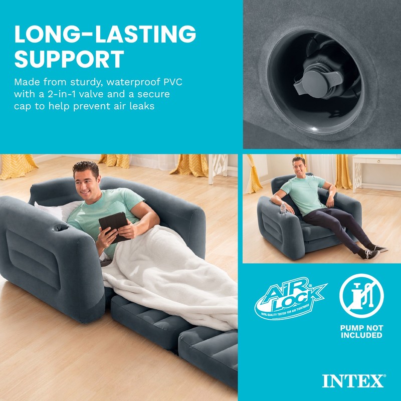 Intex Inflatable Pull Out Sofa Chair with Twin Sized Air Bed Mattress (Open Box) gallery