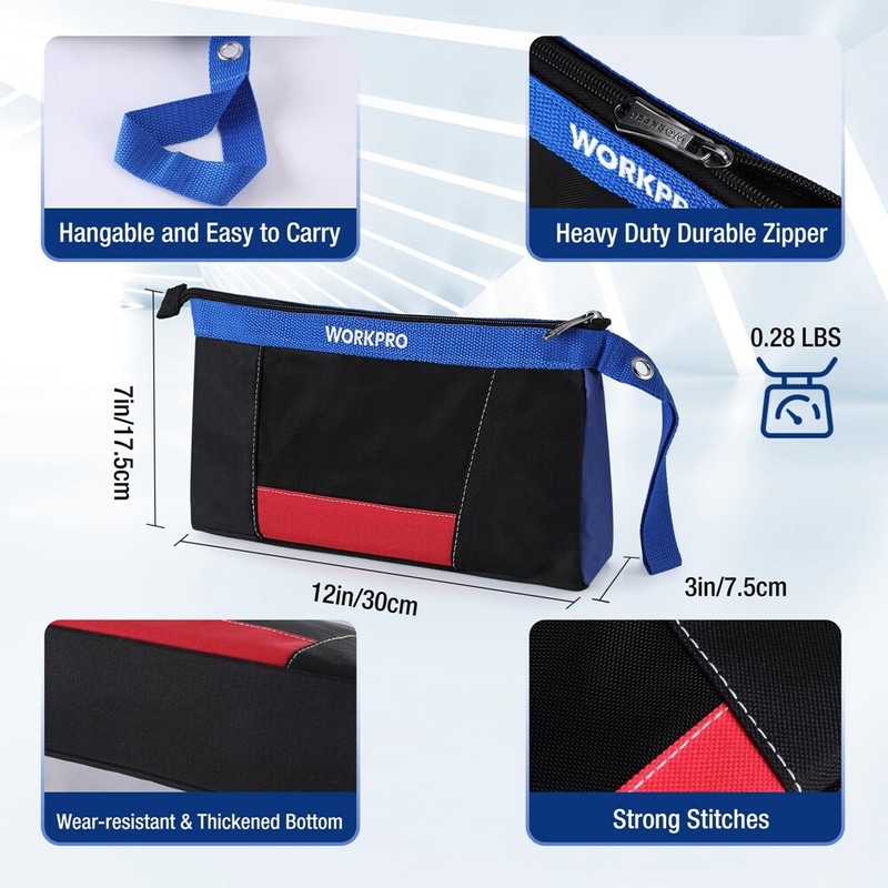 WORKPRO 12" Tool Pouches with Zipper Heavy-Duty Small Tool Bag for Tool Storage gallery
