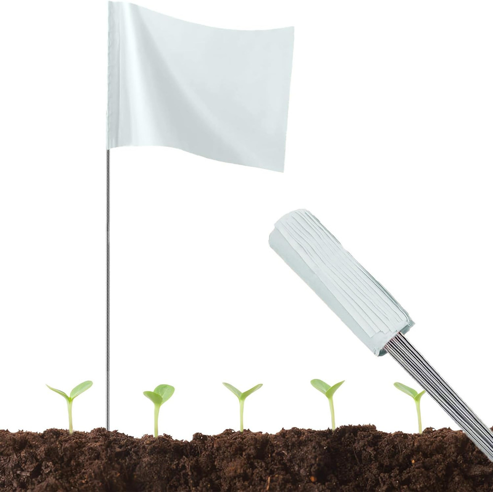 50Pack White Marking Flags 15X4X5 Inch Marker Flags Use for Yard & Lawn Bound