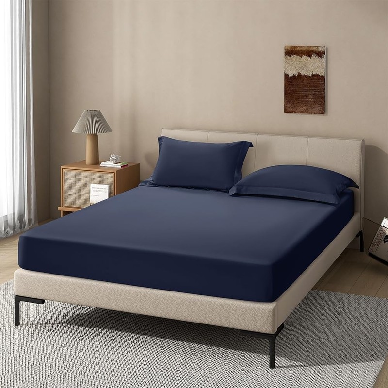 Navy Fitted Sheet Full Size Deep Pocket 18 Inch Fits 1824 Inch Mattress gallery