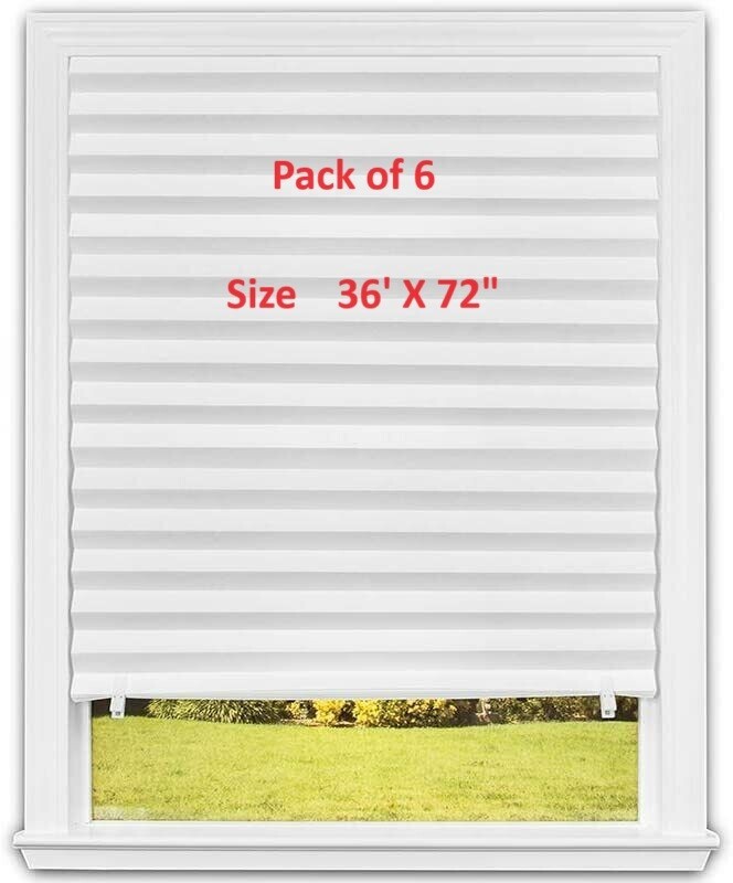 6 Pack,36" x 72” Light Filtering Pleated Paper Shades Window Blinds Sun UV Block