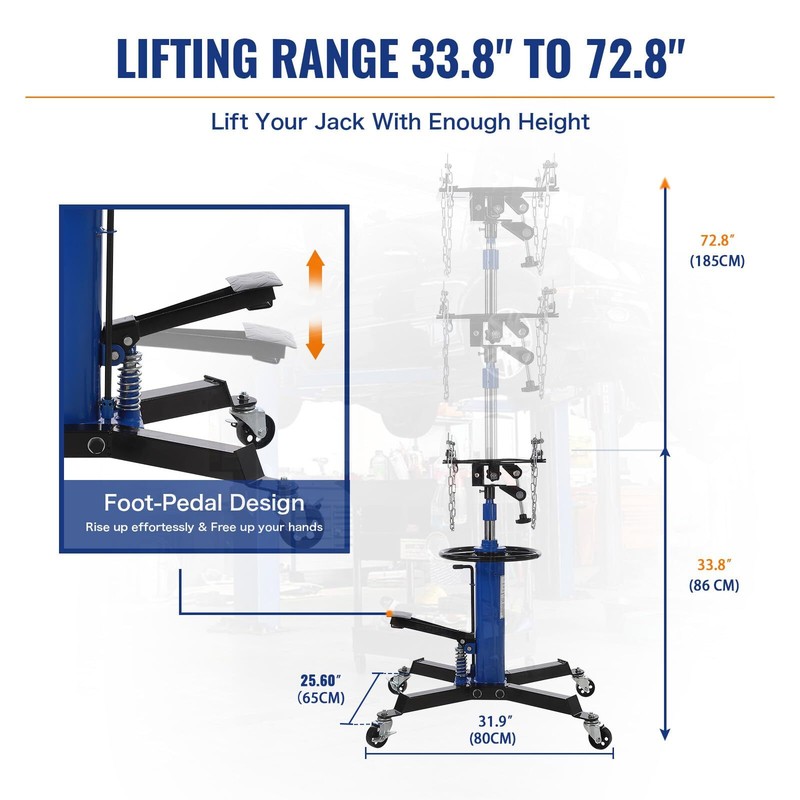 😸✔️1100 lbs Capacity Transmission Jack 2 Stage Adjustable Hydraulic 33.8 "to gallery