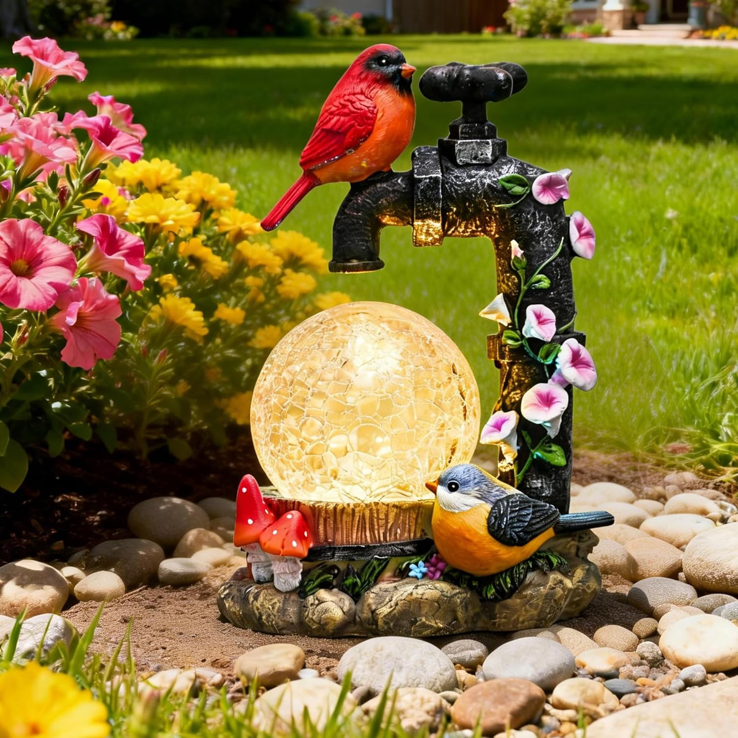 Solar Red Cardinal Bird Garden Statue LED Outdoor Yard Porch Lawn Decor 8.3" gallery
