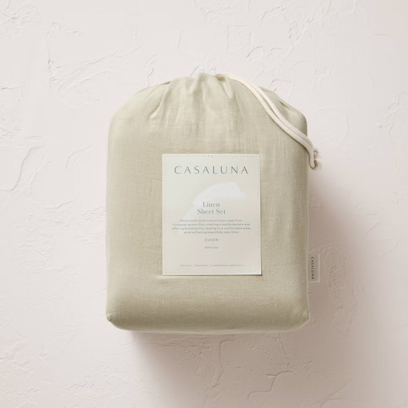 King 100% Linen Sheet Set Light Olive Green - Casaluna gallery