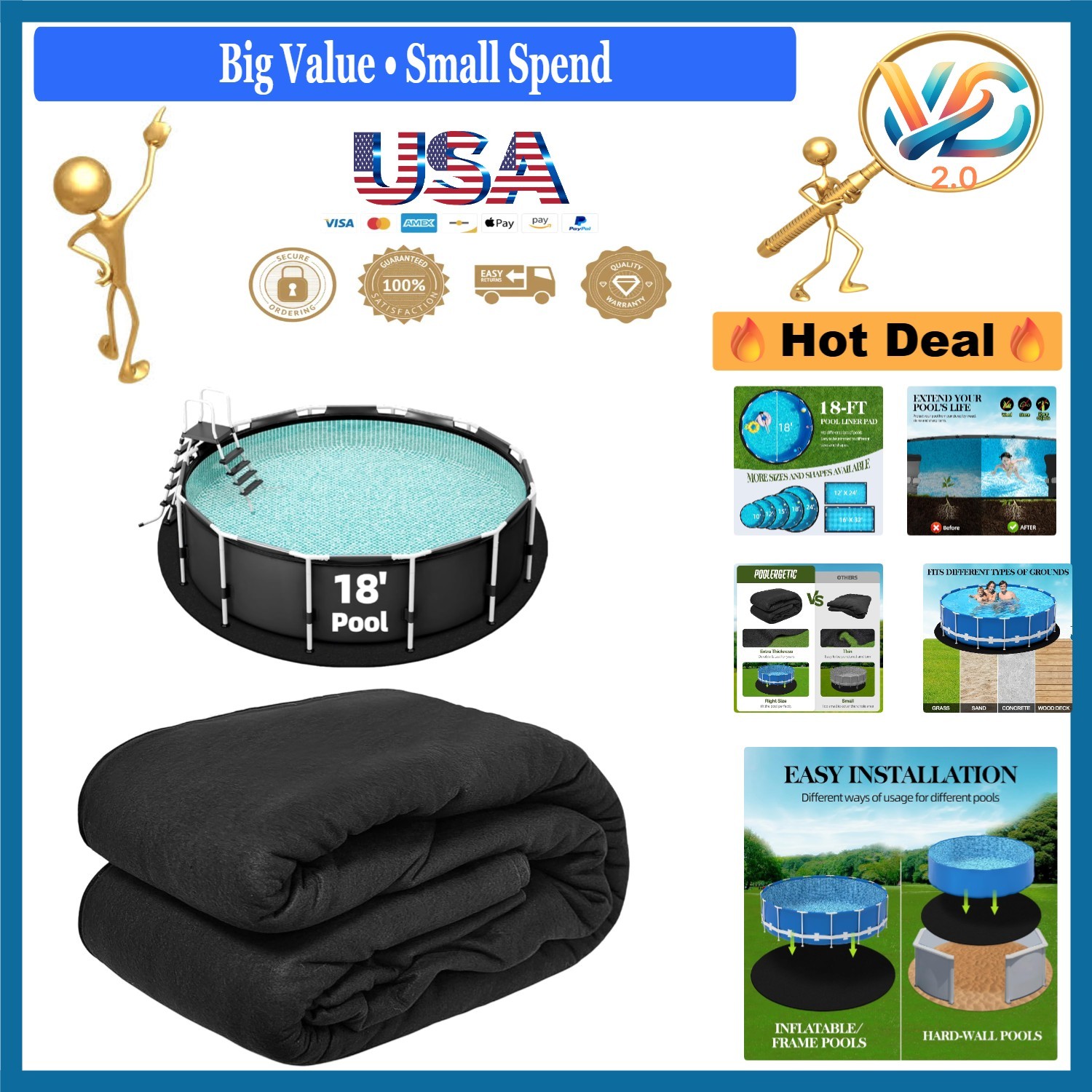 18 Ft Pool Under Mat Protects, Insulates & Extends Pool Life Black gallery