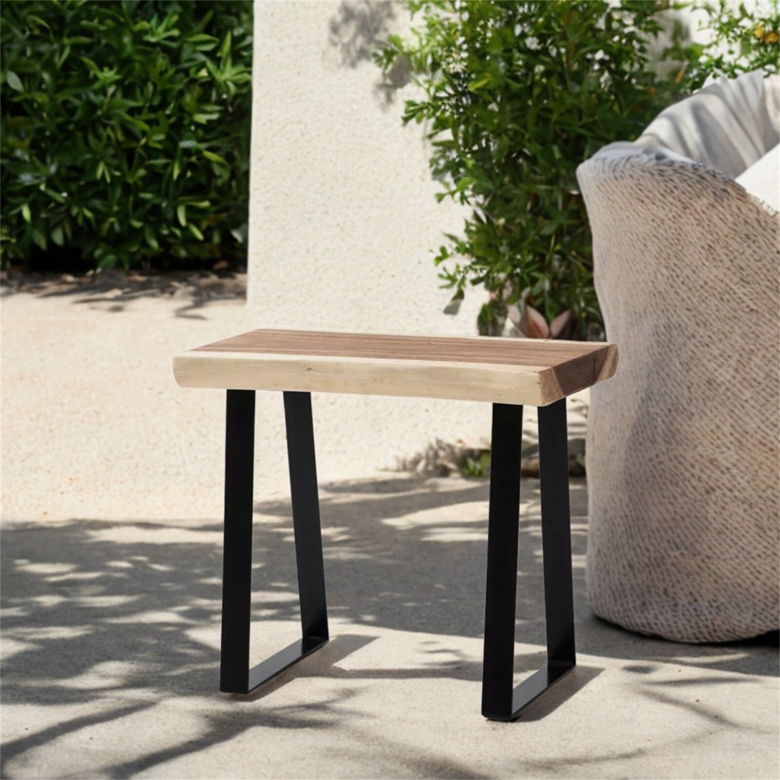Natural Solid Wood Rectangle Bench Coffee Side Table with Metal Legs Rustic gallery