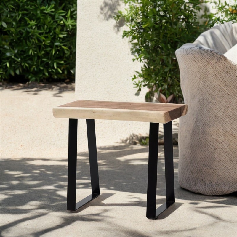 Natural Solid Wood Rectangle Bench Coffee Side Table with Metal Legs Rustic gallery
