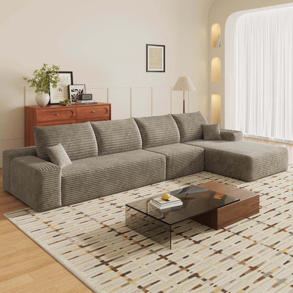 135" L Shape Sectional Cloud Couch with Right Facing Chaise Boneless Plush Sofa