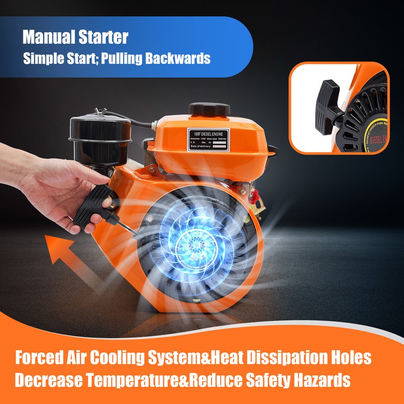 3HP 196CC 2.2KW Vertical Engine Hand Recoil Start Single Cylinder Engine Motor gallery