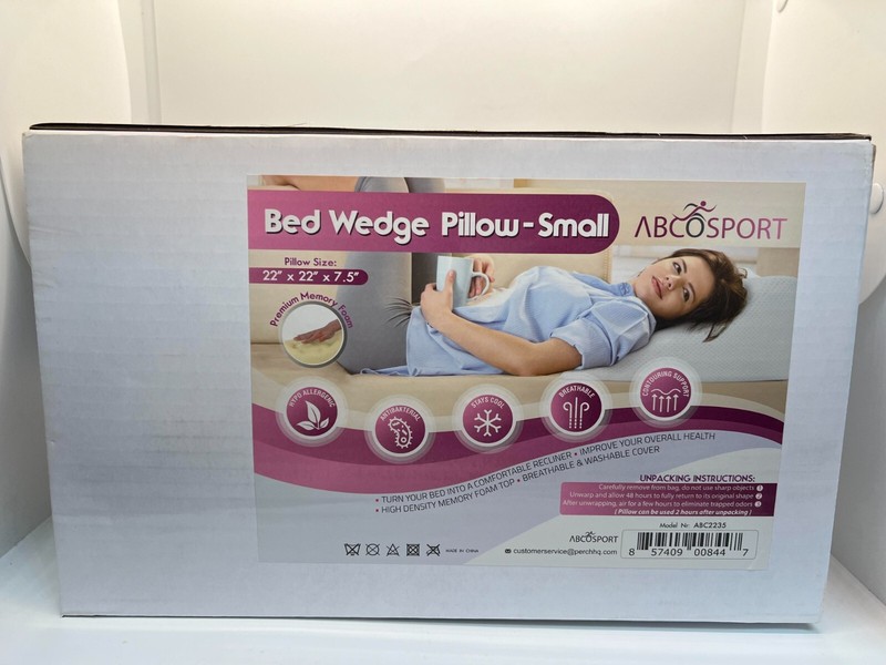 Abco Tech Bed Wedge Pillow, Memory Foam, Neck & Back Pain Relief, 7in, Washable gallery