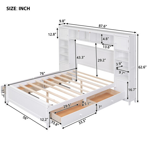 Full Queen Size Platform Bed with Storage Drawers All-in-One Cabinet and Shelves gallery